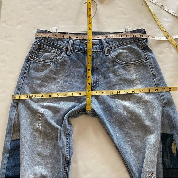 Levi’s Patchwork Jeans Waist 28 Womens Size 6 Small Flare Wide Leg Handmade Blue - Picture 10 of 15